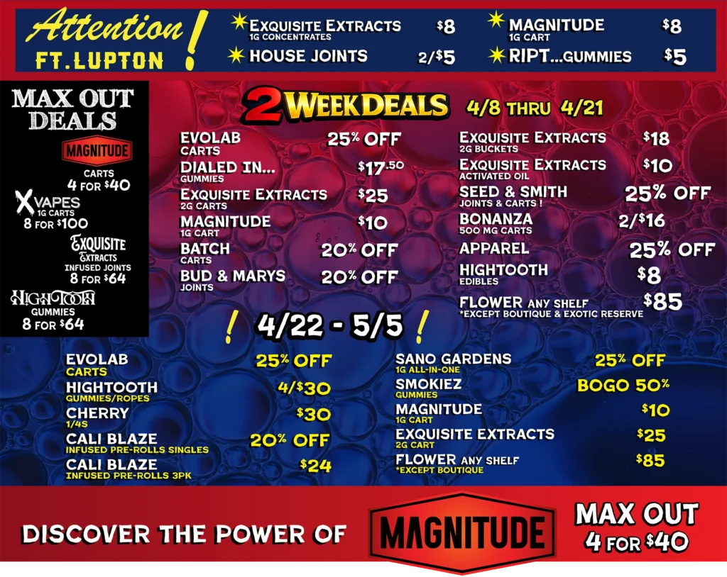 2 Week Deals / Max-Out Specials / New Ft. Lupton prices!